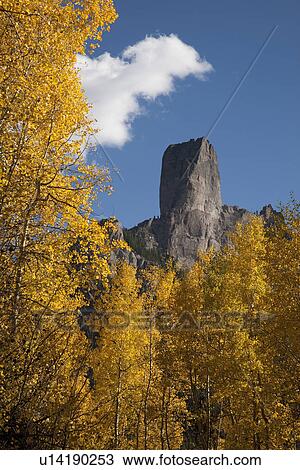 Stock Image - Chimney Peak and Courthouse Mountains in the Uncompahgre National Forest, Colorado. Fotosearch