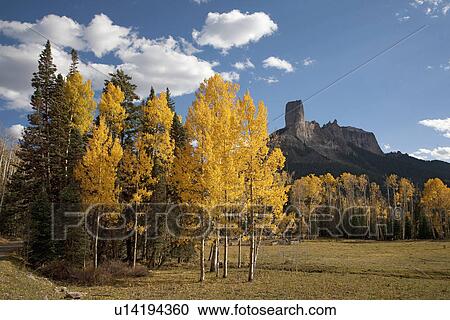 Stock Image - Chimney Peak and Courthouse Mountains in the Uncompahgre National Forest, Colorado. Fotosearch