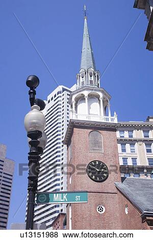 Church spire at Milk Street, Boston, MA View Large Photo Image Stock Photo - Church spire at Milk Street, Boston, MA. Fotosearch