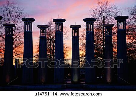 Picture - Colonnade in a park, 95 Bell Carillons at Sunset, Nashville, TN. Fotosearch