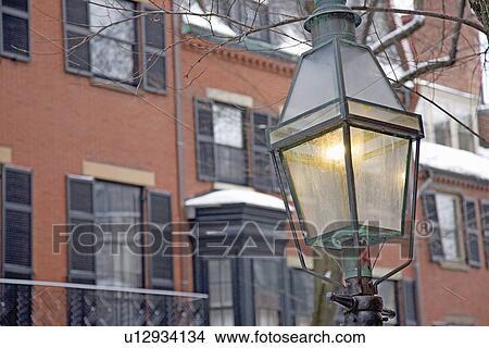 Gas Lamp in Winter of Boston View Large Photo Image Picture - Gas Lamp in Winter of Boston. Fotosearch