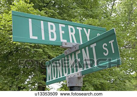 Intersection of Liberty and Monument Street View Large Photo Image Stock Photo - Intersection of Liberty and Monument Street. Fotosearch