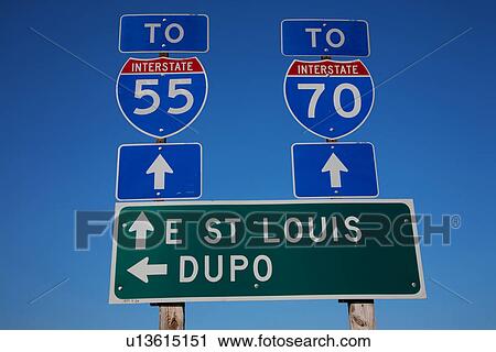 Stock Image - Interstate highway 55 and 70 outside of East St. Louis, Illinois . Fotosearch
