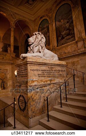 Lion on staircase of Boston Public Library View Large Photo Image Stock Photo - Lion on staircase of Boston Public Library. Fotosearch