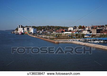 Stock Photo - Mississippi River and view of the town of Alton, IL.. Fotosearch