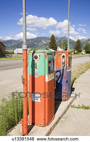 Multi-colored antique gas tanks, Idaho View Large Photo Image Stock Photo - Multi-colored antique gas tanks, Idaho. Fotosearch