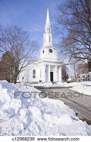 Stock Photo - New England Church with Snow. Fotosearch