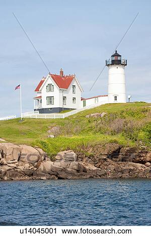 Stock Image - Nubble Lighthouse, Cape Neddick, York, Maine. Fotosearch
