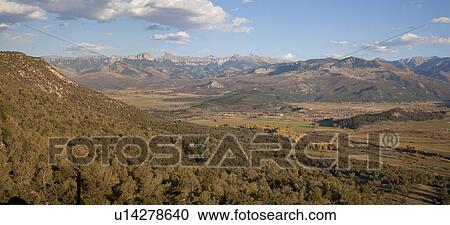 Stock Image - Panoramic aerial view of San Juan Mountains, near Ridgeway, Colorado. Fotosearch