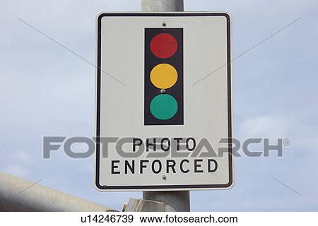 Photo Enforced Traffic Warning Sign View Large Photo Image Stock Photo - Photo Enforced Traffic Warning Sign. Fotosearch