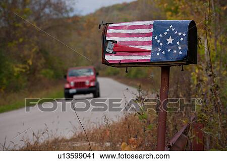 Red Jeep and Patriotic Mailbox View Large Photo Image Stock Image - Red Jeep and Patriotic Mailbox. Fotosearch
