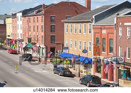 Storefronts line Water Street in Hallowell, Maine View Large Photo Image Picture - Storefronts line Water Street in Hallowell, Maine. Fotosearch