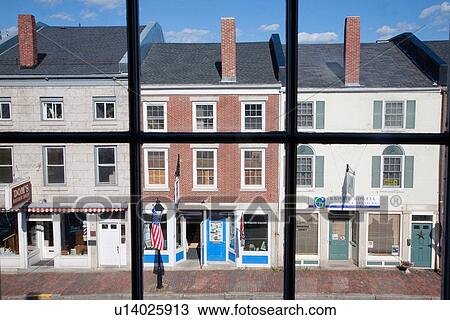 Stock Image - Storefronts line Water Street in Hallowell, Maine. Fotosearch