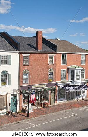 Stock Photography - Storefronts line Water Street in Hallowell, Maine. Fotosearch