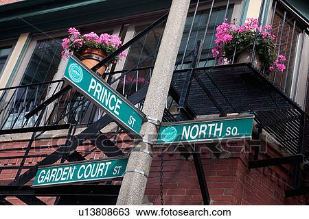 Street signs for intersection of Prince, North and Garden Court, historic North End, Boston, MA. View Large Photo Image Stock Image - Street signs for intersection of Prince, North and Garden Court, historic North End, Boston, MA.. Fotosearch