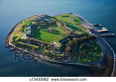 Stock Image - Sunrise Aerials of Boston Skyline and New England. Fotosearch