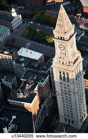 Stock Photography - Sunrise Aerials of Boston Skyline and New England. Fotosearch