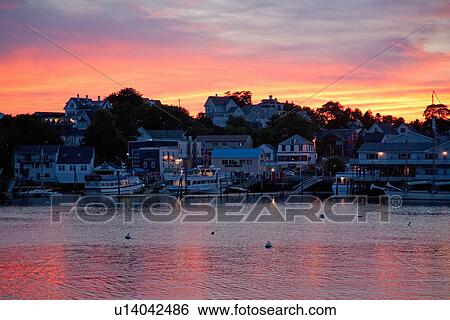 Sunset on Boothbay Harbor, Maine View Large Photo Image Stock Photograph - Sunset on Boothbay Harbor, Maine. Fotosearch