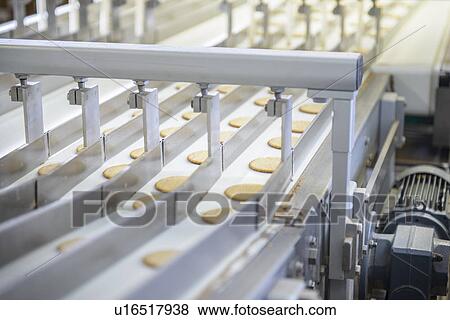Biscuits on production line in factory View Large Photo Image Stock Photo - Biscuits on production line in factory. Fotosearch