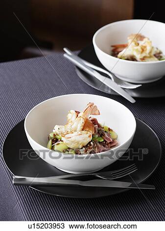 Bowls of prawns, broadbeans and rice View Large Photo Image Stock Image - Bowls of prawns, broadbeans and rice. Fotosearch