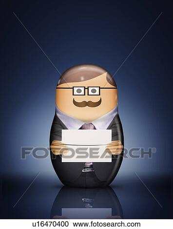 Stock Image - Businessman Russian doll with envelope. Fotosearch