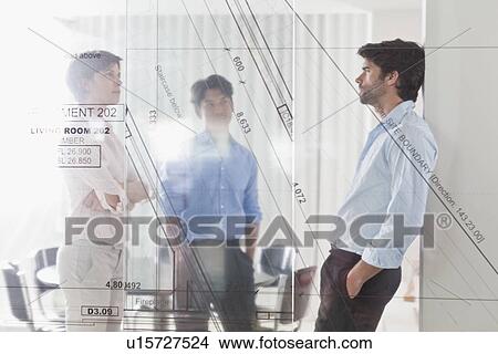 Picture - Businessmen with illustrated lines. Fotosearch