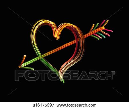 Stock Photo - Light painting of heart with arrow. Fotosearch
