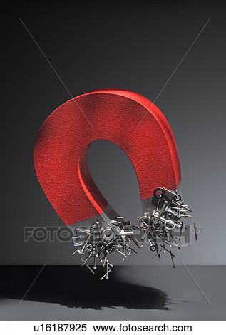 Metal objects attached to magnet View Large Photo Image Stock Photography - Metal objects attached to magnet. Fotosearch