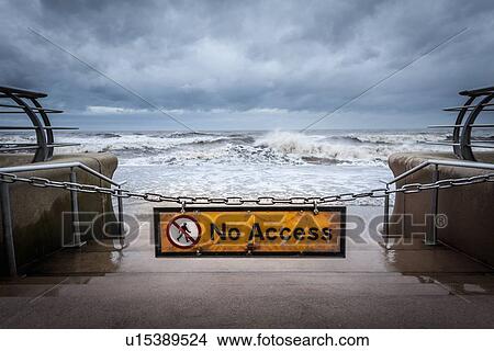 ? No access? sign at stormy beac View Large Photo Image Picture - ? No access? sign at stormy beac. Fotosearch