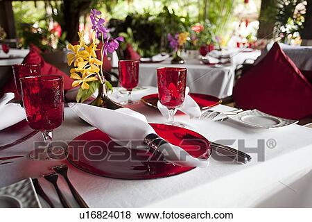 Stock Photo - Set tables in restaurant. Fotosearch