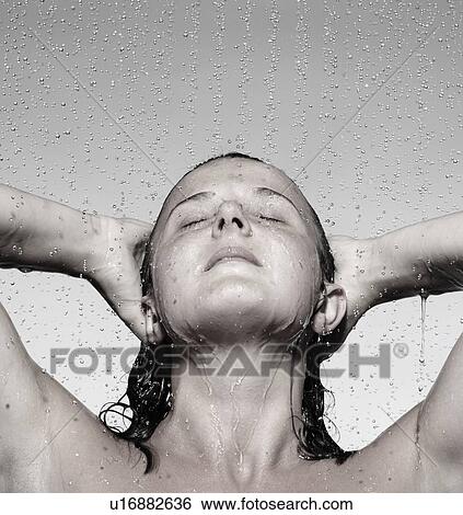 Woman washing hair in shower View Large Photo Image Stock Photograph - Woman washing hair in shower. Fotosearch