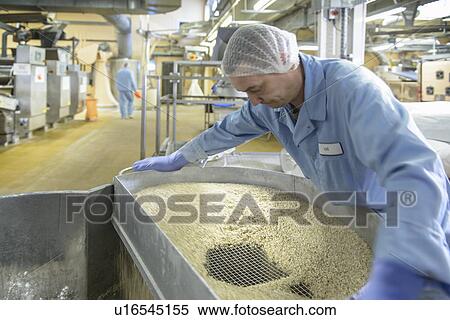 Stock Photography - Worker with machinery in biscuit factory. Fotosearch