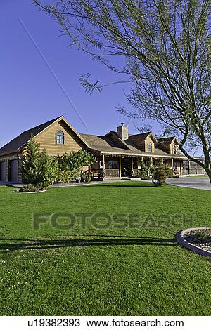 Entrance to a ranch home exterior View Large Photo Image Stock Image - Entrance to a ranch home exterior. Fotosearch