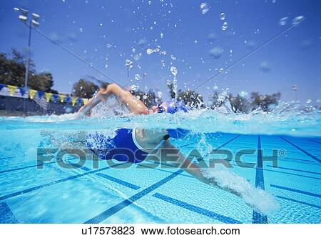 Female swimmer in United States swimsuit swimming in pool View Large Photo Image Stock Image - Female swimmer in United States swimsuit swimming in pool. Fotosearch