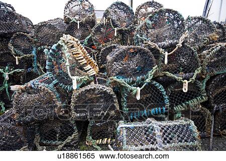 Stock Photography - Front view of lobster and crab fishing pots. Fotosearch