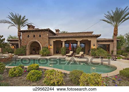 House Exterior with swimming pool View Large Photo Image Picture - House Exterior with swimming pool. Fotosearch
