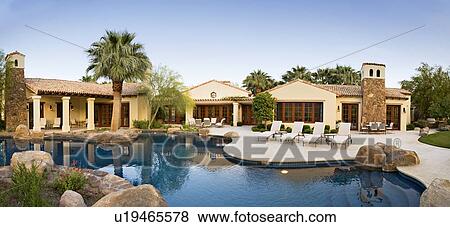 House Exterior with swimming pool View Large Photo Image Stock Photo - House Exterior with swimming pool. Fotosearch
