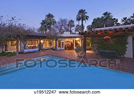 House Exterior with swimming pool View Large Photo Image Stock Photo - House Exterior with swimming pool. Fotosearch