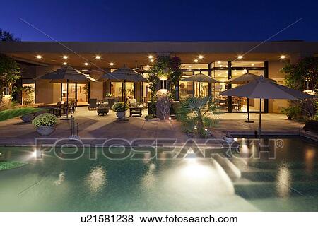 House Exterior with swimming pool View Large Photo Image Stock Photo - House Exterior with swimming pool. Fotosearch