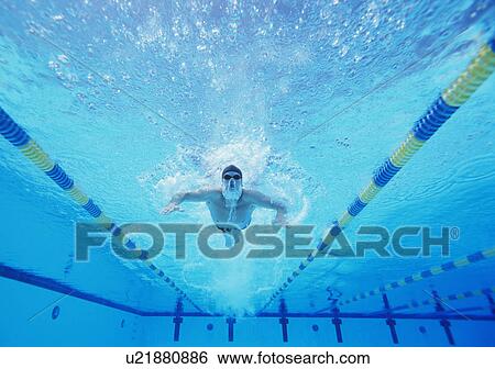 Underwater shot of male swimmer swimming in pool View Large Photo Image Stock Photograph - Underwater shot of male swimmer swimming in pool. Fotosearch