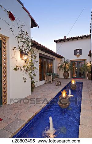 Stock Photography - Villa Court yard with fountains. Fotosearch