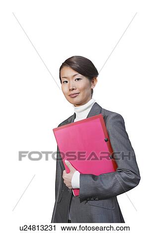 Young businesswoman with pink file against white background View Large Photo Image Stock Image - Young businesswoman with pink file against white background. Fotosearch
