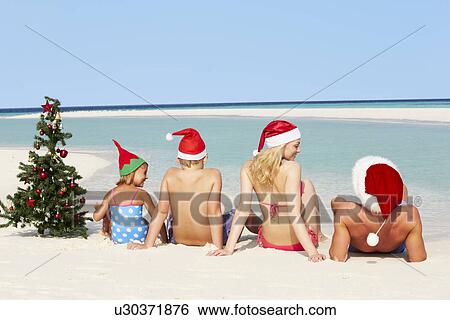 Family Sitting On Beach With Christmas Tree And Hats View Large Photo Image Stock Photograph - Family Sitting On Beach With Christmas Tree And Hats. Fotosearch