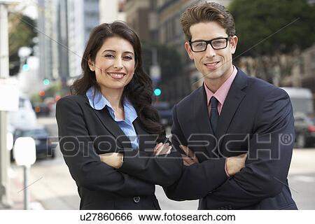 Portrait Of Businessman And Businesswoman Outside Office View Large Photo Image Stock Photograph - Portrait Of Businessman And Businesswoman Outside Office. Fotosearch