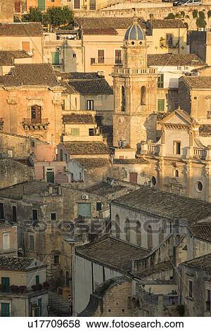 Stock Photo - Aerial sunsrise view of Ragusa Ibla, Sicily, Italy. Fotosearch