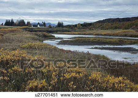 Stock Image - Autumn colours at Pingvellir, Iceland. Fotosearch