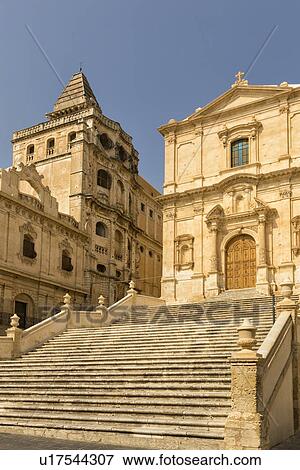 Stock Photo - Baroque church facade-San Francesco, Noto, Sicily, Italy. Fotosearch