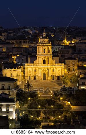 Picture - Baroque Church of San Giorgio, Modica twilight, Sicily, Italy. Fotosearch