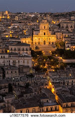 Stock Photograph - Baroque Church of San Giorgio, Modica twilight, Sicily, Italy. Fotosearch