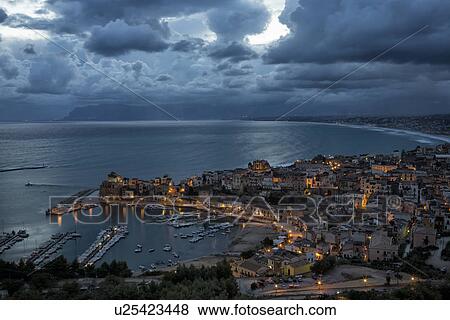 Castellammare al Golfo at dawn, aerial view, Sicily, Italy View Large Photo Image Stock Photo - Castellammare al Golfo at dawn, aerial view, Sicily, Italy. Fotosearch